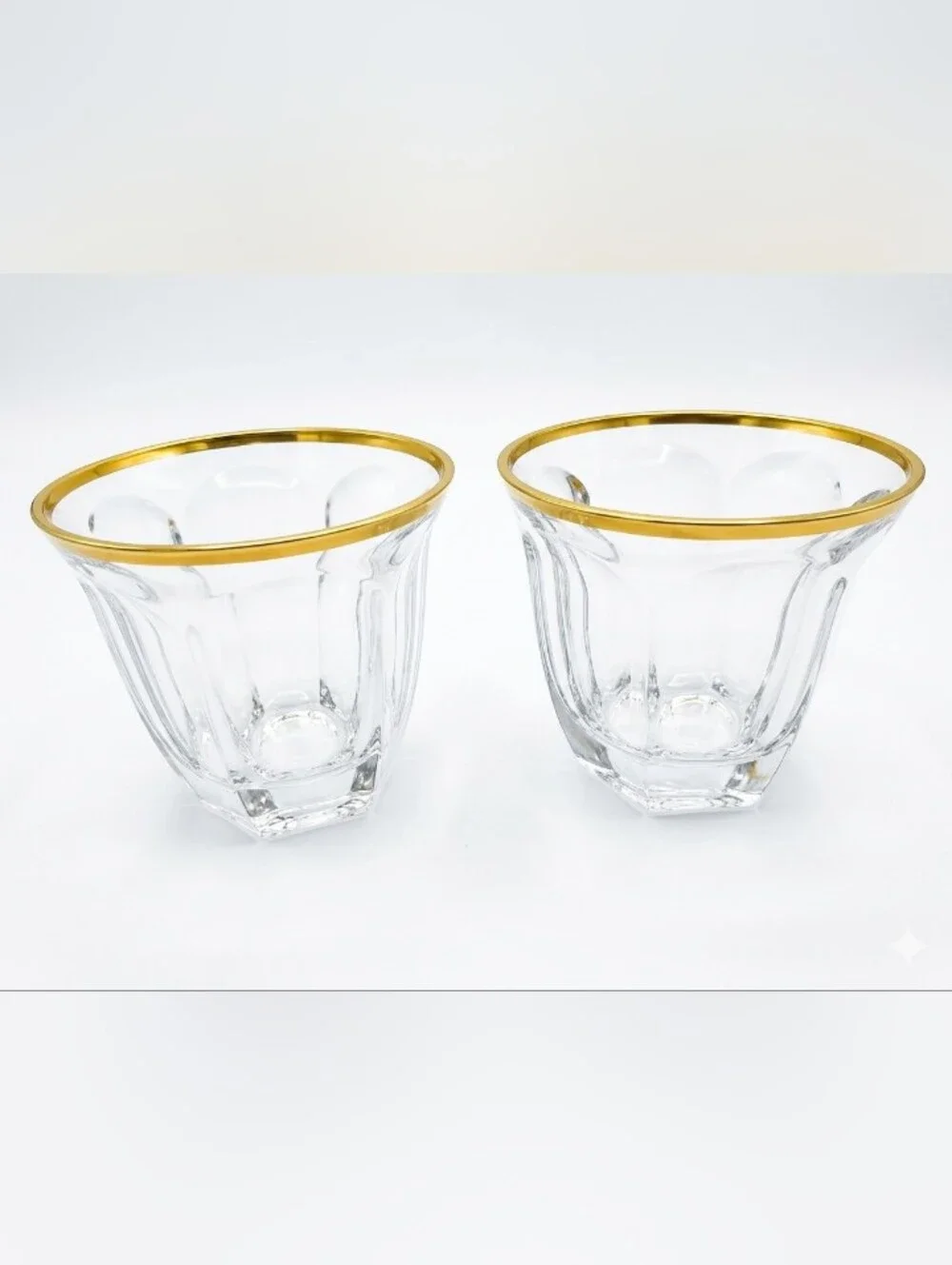 Vintage Ribbed Glass Tumblers with Gold Rim – Set of 2 Mid-Century Style Barware